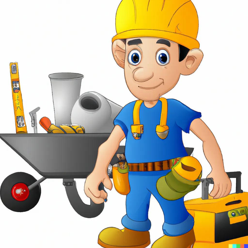 Labourer on building site Cartoon image of a labourer on a building site